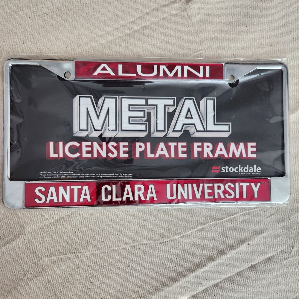 Santa Clara University Silver Metal License Plate Frame New Alumni Red Acrylic